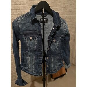 William Rast Distressed Blue Denim Jacket Jean Trucker Button Up Outerwear‎